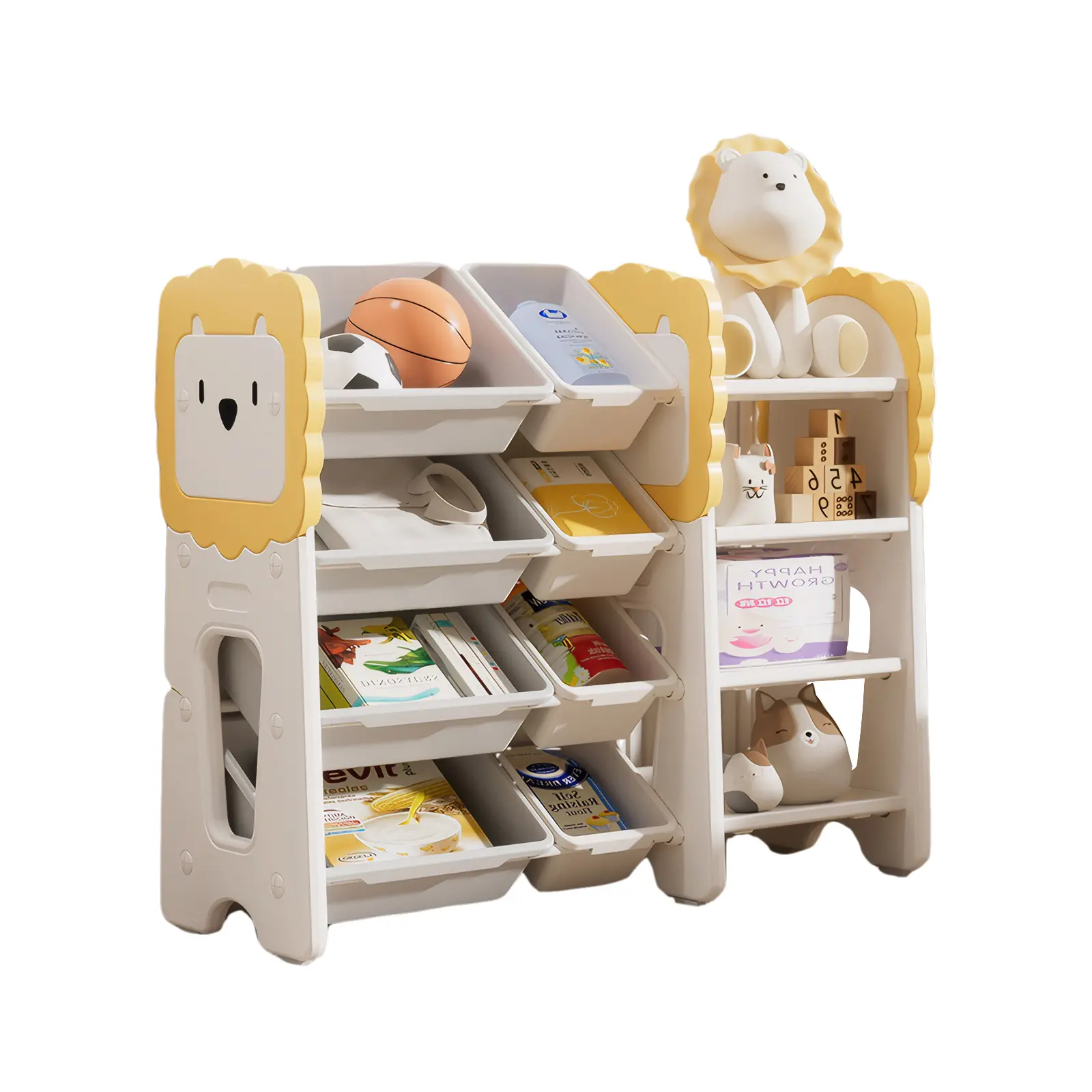 DONEXT Kids 4-Tier Bookshelf & Toy Storage Organizer - Foldable Cabinet with 8 Removable Bins for Kids Room, Nursery