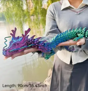 oversized 35.4-inch 3D-printed dragon toy, giant fully articulated Chinese dragon-shaped violin, decorative item for home office, surprising stress-relieving gift for children and adults (green gradient)