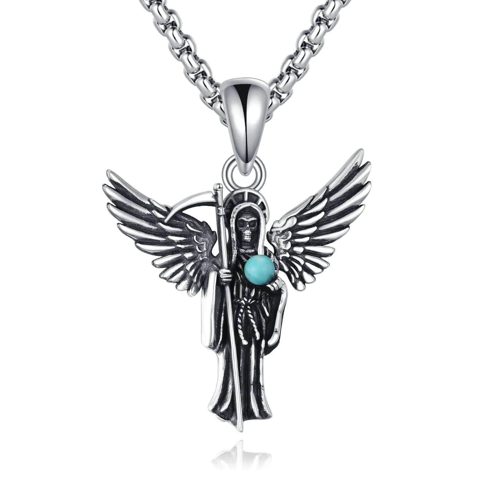 Santa Muerte Necklace 925 Sterling Silver Amulet Pendant Medallion Medal Jewelry Gifts for Men Women
