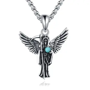 Santa Muerte Necklace 925 Sterling Silver Amulet Pendant Medallion Medal Jewelry Gifts for Men Women