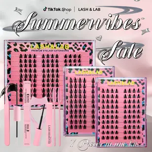 Lash & Lab DIY Cluster Lash Kit with Eyelash Bond and Seal, Remover, Tweezers, 2 Brushes & Applicator, Natural Wispy Reusable False Eyelashes, Soft Volume Lash Extensions for Daily & Party Makeup