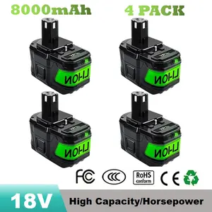 2/4pcs 18V 8.0Ah Battery Replacement for Ryobi P108 Battery P108 P102 P103 P104 P105 P107 P109 P122 Cordless Tool Batteries Rapid Rechargeable Batteries with Indicator