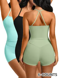 Women's Solid Cami Top & High Waist Shorts Sports Set, Breathable Comfortable Two-piece Outfits for Yoga Gym Workout Running, Ladies Summer Sportswear, Fitness Sportswear Set