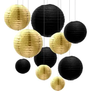10 count Paper Lanterns,Black  Round Hanging Paper Lanterns Decorations for Graduation,Anniversary, Year,Farewell,Retirement,Birthday Party,Graden Decor