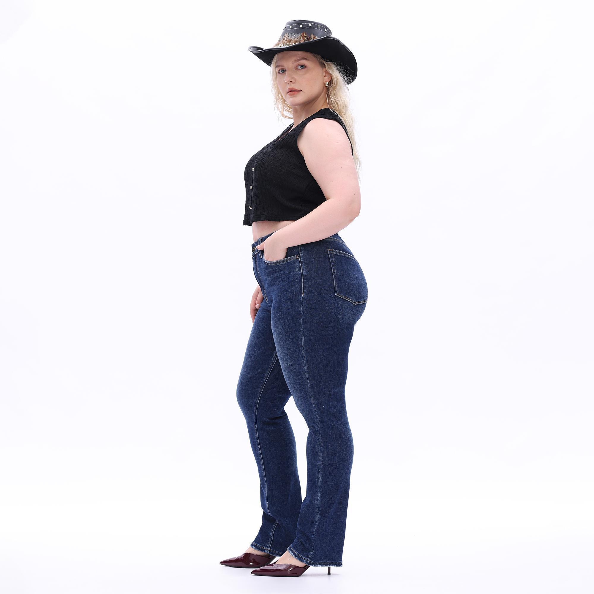 ONESO Plus Size Tummy Control Medium Stretch Jeans Slimming Straight Leg Denim for Pear Shaped Women, Comfortable Curvy Fit, Up to size 24W BBL Effect