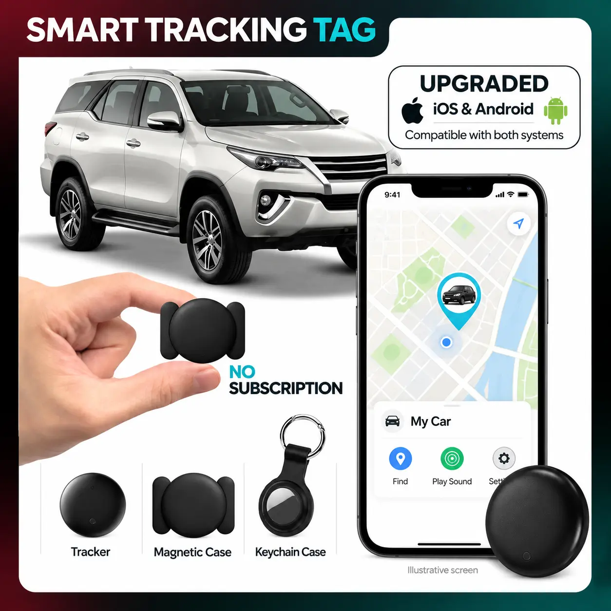 Hidden Magnetic Mini Cordless GPS Tracker with S10 Chip, Real-Time Monitoring, Remote Control, Waterproof, No Subscription, Find My Compatibility, iOS & Android Support (Vehicle Locator)