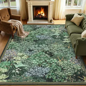 Washable Botanical Living Room Rugs, Soft Non Slip Forest Rugs for Bedroom, Low Pile Ultra Thin Large Area Rug for Dining Room Office, Stain Resistant Home Decor Carpet for Nursery Playroom Classroom