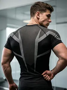 2026 New Men’s Gym T-Shirt, Gym Shirts, Cool Print Design, High Stretch, Tight-Fitting Muscle Shirt, Perfect for Running, Training, Cycling & Daily Wear, Gym & Casual Outfits