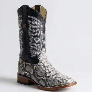 Men Snake Print Square Toe Cowboy Boots