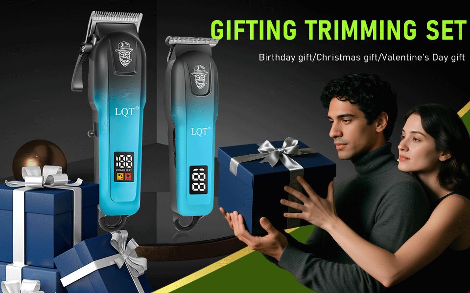 LQT 2-in-1 Cordless Hair Clipper & Trimmer Kit for Men, Gradient Blue Electric Grooming Set with LCD Display, Complete Home Barber Kit with Storage Case & Full Accessories