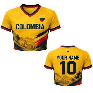 Personalized Colombia Football Croptop Jersey - Custom Name Number, Colombia Pride Fan Shirt, North America Football Party, 2026 Football