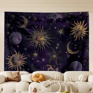 1pc Enchanted Starry Night Tapestry - Mystical Cosmic Design with Suns, Moons, and Stars, Polyester Wall Hanging for Bedroom, Office, or Party Decor, Multiple Sizes Available, Ideal Creative Gift, Bedroom Wall Art |     Cosmic Theme Decor |     Durable Po