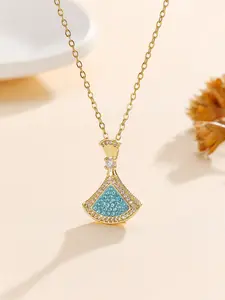 Elegant Women's Necklace with Stainless Steel Chain, Blue Rhinestone Fish Tail Pendant, Casual Fashion Jewelry for All Seasons
