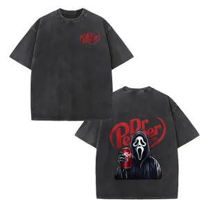 Retro Soda Brand T-Shirt Double Sided Print Washed Cotton Dr Pepper Ghost Face Scream Top