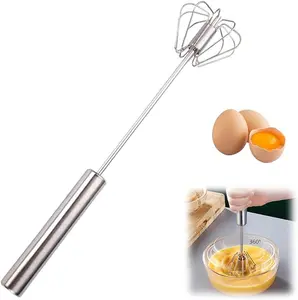Manual Hand Push Egg Whisk, Stainless Steel Rotary Mixer for Beating, Stirring, Blending, Whisking – Compact Kitchen Tool