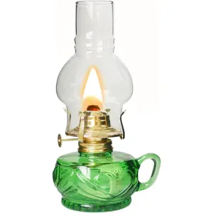Large Rustic Vintage Antique Clear Glass Kerosene Oil Lantern for Indoor Home Decor Lighting (Green)