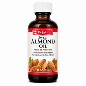 De La Cruz Sweet Almond Oil Moisturizer for Skin & Hair – Nourishing Almond Oil Blend, 2 fl oz (59 mL)