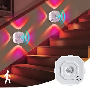 USB Smart Motion Sensor LED Night Light, Modern Mood Lighting, Rechargeable Magnetic Installation, 4-Sided Lighting, RGB and 3 Color Options, Bedroom Wall Decor