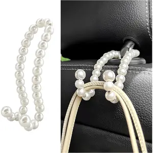 2 PCS Elegant Pearl Car Seat Headrest Hook, Cute Car Seat Headrest Hanger Pearl Purse Hook Decor, Universal Auto Interior Organizer Seat Back Storage Hook for Women Girls