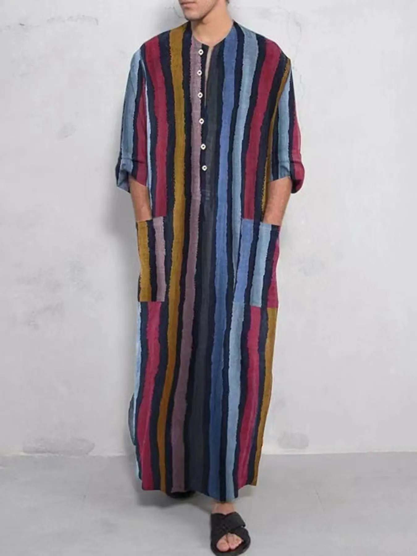 Muslim Cross-Border New Southeast Asian Ethnic Print Long Sleeve Robe, Dubai Style, Long Gown, Traditional Clothing for Women, Maxi, Jubbah