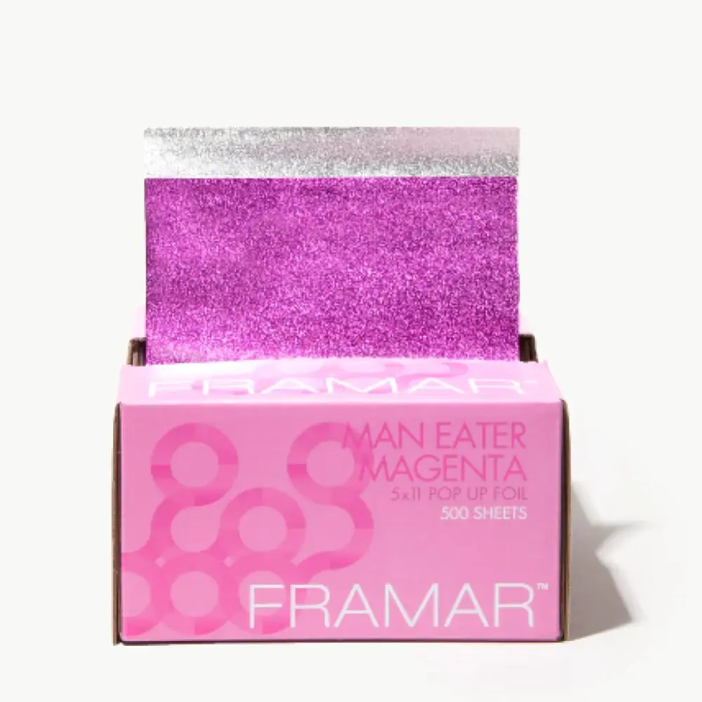 Framar Man-Eater Pre-Cut Foil, High Quality Ready-Use Embossed Sheets for Hair Coloring, Slip-Proof Grip, 5x11 in, 500 Sheets - Magenta, Ready To Use, Embossed Surface, Prevents Slipping