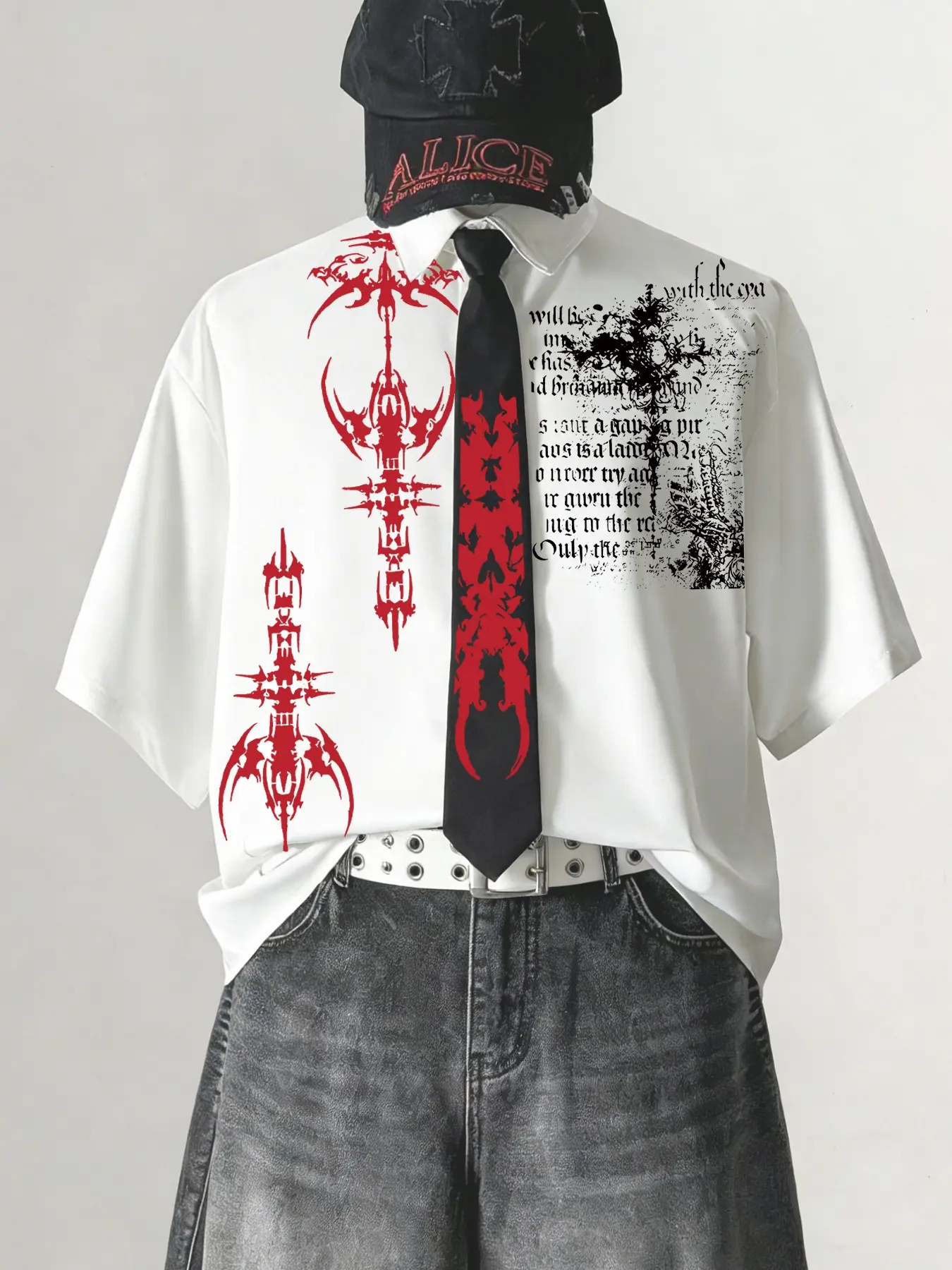 Men's Casual Short Sleeve Shirt, Gothic Thorn Print, Punk Style, Anti-Wrinkle Fabric, Regular Fit, Perfect for Streetwear and Livehouse