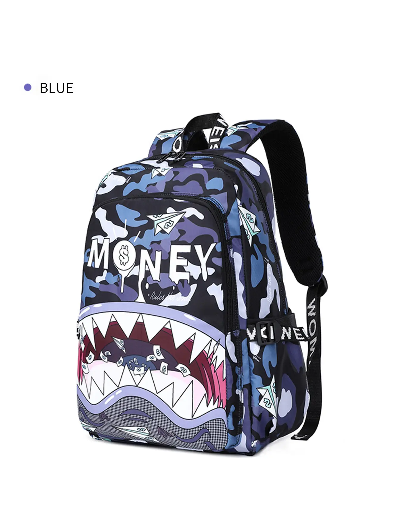 Sprayground Fashion Shark Mouth Print Backpack, NylonWaterproof Casual Daypack, Streetwear Hip Hop SchoolBackpack For Teen Boys Girls, Multi Color Travel LaptopBackpack