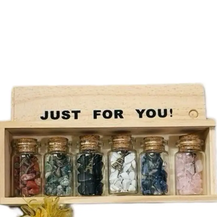 Crystal Wishing Bottles - Just for You! - Assorted Gemstone Bottles in Wooden Display Case - Perfect for Gifts and Decor