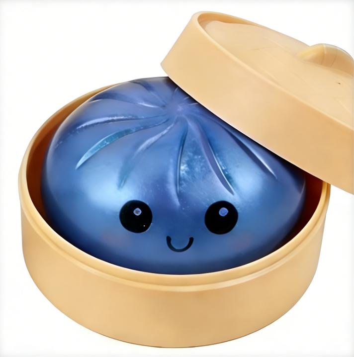 Colorful Bao Bun Squishy Toy Stress Relief Fidget Ball Realistic Steamed Bun with Steamer Stretchy Sensory Desk Toy Ideal Gift Choice for Adults Kids