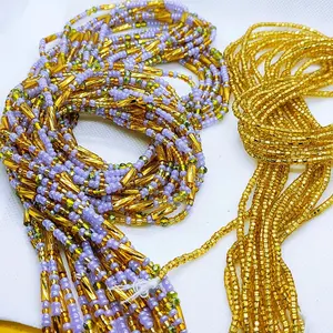 Golden Purple   Waistbeads Belly Chain Tie on  50 inches Female Daily ( 2 pcs ). waistbeads detroit African Waist