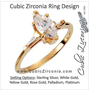 Cubic Zirconia Engagement Ring- The Mylove (0.50-4.0 Carat Marquise-cut 3-stone with Baguettes)