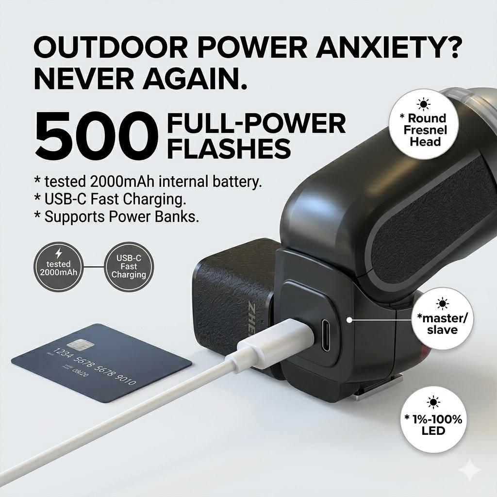 ZHENL Z1 Compact Round Head Camera Flash, Portable Fill Light for Photography & Vlog, 6500K Speedlight for Mirrorless DSLR, Universal Single Contact Hot Shoe Interface