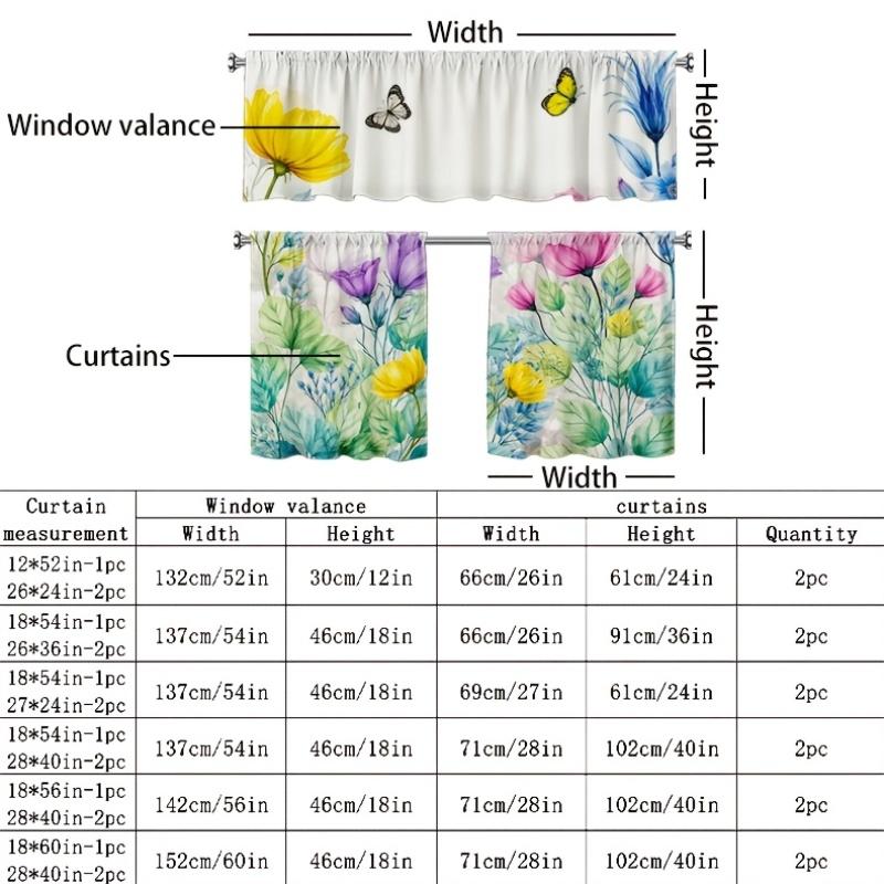 3pcs Kitchen Curtains with Colorful Floral and Butterfly Patterns |   Designed for Rod Pocket Hanging, Modern Art Print, Light-filtering Polyester, Excludes Rod, Available in Multiple Sizes