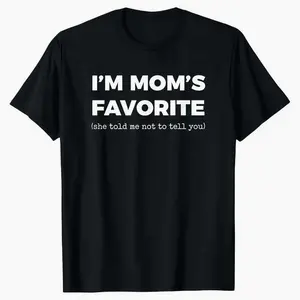 Men's Round Neck Short-Sleeve Streetwear T-Shirt - "I'm Mom's Favorite" Graphic Print, Casual Loose Fit, Soft Cotton Blend, Daily Wear & Fitness Top, Gift For Her