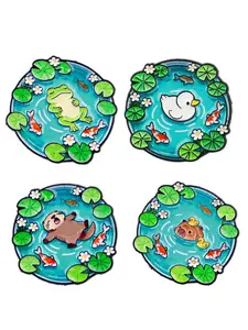 4pcs/set Pond Frog Duck Sea Otter Capybara Enamel Pins, Cute Animal Design Zinc Alloy Brooches, Perfect for Backpacks, Briefcases, Clothing Accessories