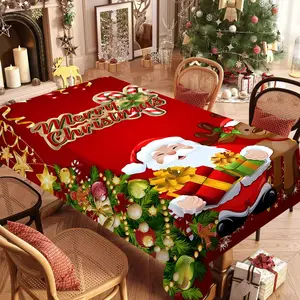 Happy Christmas Tablecloth, Santa & Reindeer Theme, Festive Holiday Decor, Christmas Decorations, Perfect for New Year Parties & Evening Events