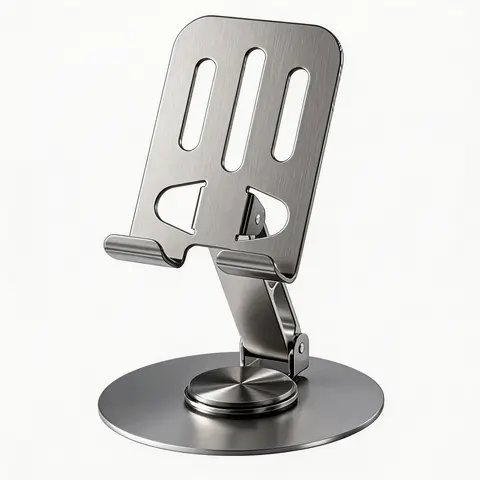 Portable Metal Phone Holder Stand - Adjustable Desk Mount with Adjustable Smartphone Clamp for Mobile Cellphone Tablets, Office Work Accessories, Compact Affordable Electronics Accessory Foldable