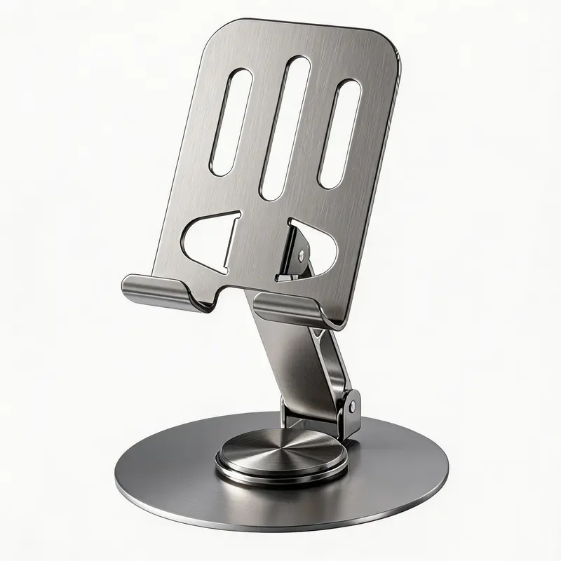 Portable Metal Phone Holder Stand - Adjustable Desk Mount with Adjustable Smartphone Clamp for Mobile Cellphone Tablets, Office Work Accessories, Compact Affordable Electronics Accessory Foldable