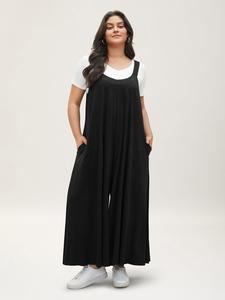 BLOOMCHIC Women's Plus Size Silky Smooth Spandex Jumpsuit - Sleeveless, Minimalist Style, Solid, Pocketed, Adjustable Straps, [M-6X] 2026 Summer Spring Clothes Overalls,summerwins,Spotlight,Summer wins,Deals for you days
