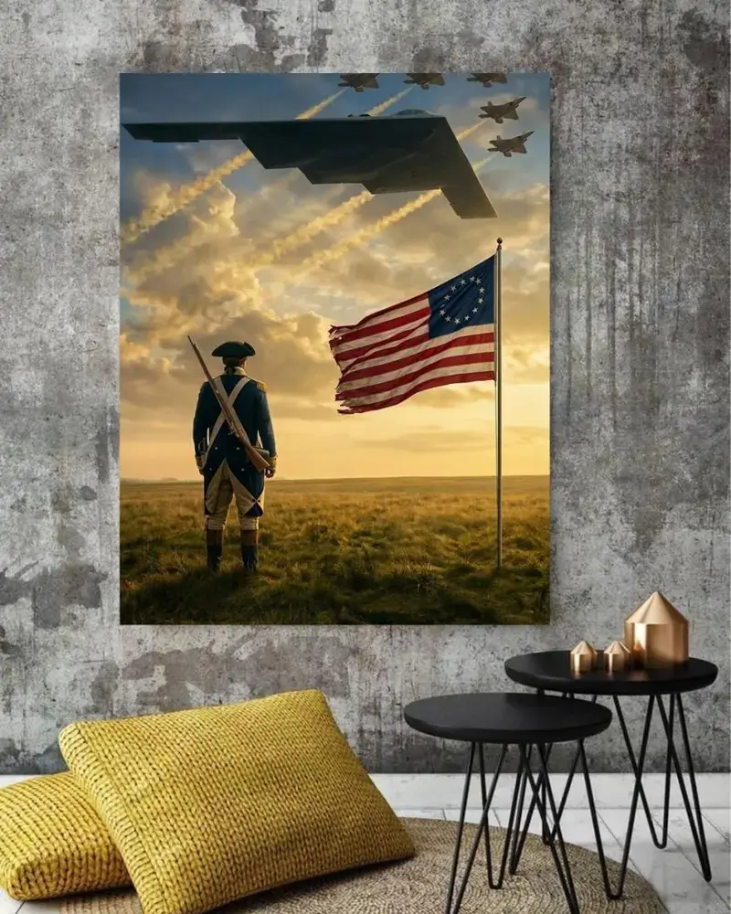 Artistic America250th Anniversary Tube Poster - Revolutionary War Soldier, US Flag Stars and Stripes, B2 Spirit Aircraft, 1776-2026 Freedom Art, Independence Day 4th of July Vibes, Home Wall Decor Decor Inspo