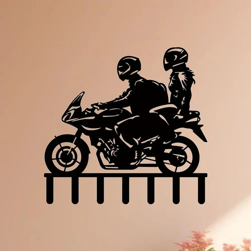 Motorcycle Couple Design Key Holder, Wall Mounted Metal Key Hook, Decorative Organizer for Home & Office Entryway, Shelves