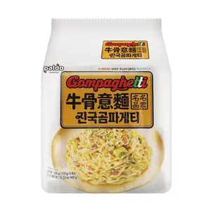PALDO Gompaghetti Korean Instant Pasta Noodle Soup - Beef Bone Broth Flavor, 4-Pack (440g) - Authentic Korean Ramyeon Style