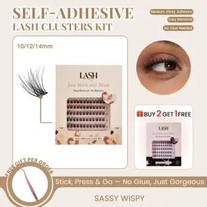Lashterally Sassy Wispy Self-adhesive Lash Clusters Kit Glue Free Natural Cluster Lashes Extension 5D Fluffy False Eyelashes 10mm/12mm/14mm Clusters Makeup Cosmetic