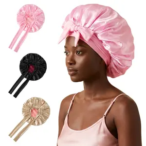 Double Layer Reversible Satin Bonnet, Silk-Like Haircare Sleep Cap with Elastic Tie Band, Heatless Cute Hair Wrap for Curly Hair, Satin Lined Hats for Women, Nightcap Gifts,for Women's Natural Curly