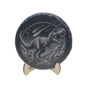Slate Drink Coaster with Laser-Engraved Dinosaur Design - Elegant & Practical for Everyday Use - Protects Furniture from Stains - Unique Natural Variations Enhance Aesthetic Appeal great for outdoor living