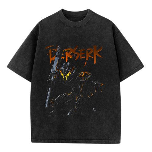 Berserk Washed Oversized T-Shirt, Vintage Anime Manga Graphic Tee, Dark Fantasy Guts Katana Streetwear For Men Women clothes