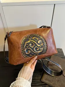 New Vintage Ethnic Style Crossbody Bag, Carved Design, Large Capacity Shoulder Bag, Perfect Gift for Mom, Trendy Fashion Accessory, Fashionable Crossbody Bag