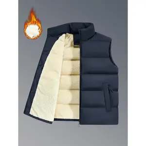 Men's Autumn Winter Casual Warm Fleece Lined Vest Jacket, H Type Woven Fabric, Moderate Thickness, Spring & Fall Outerwear