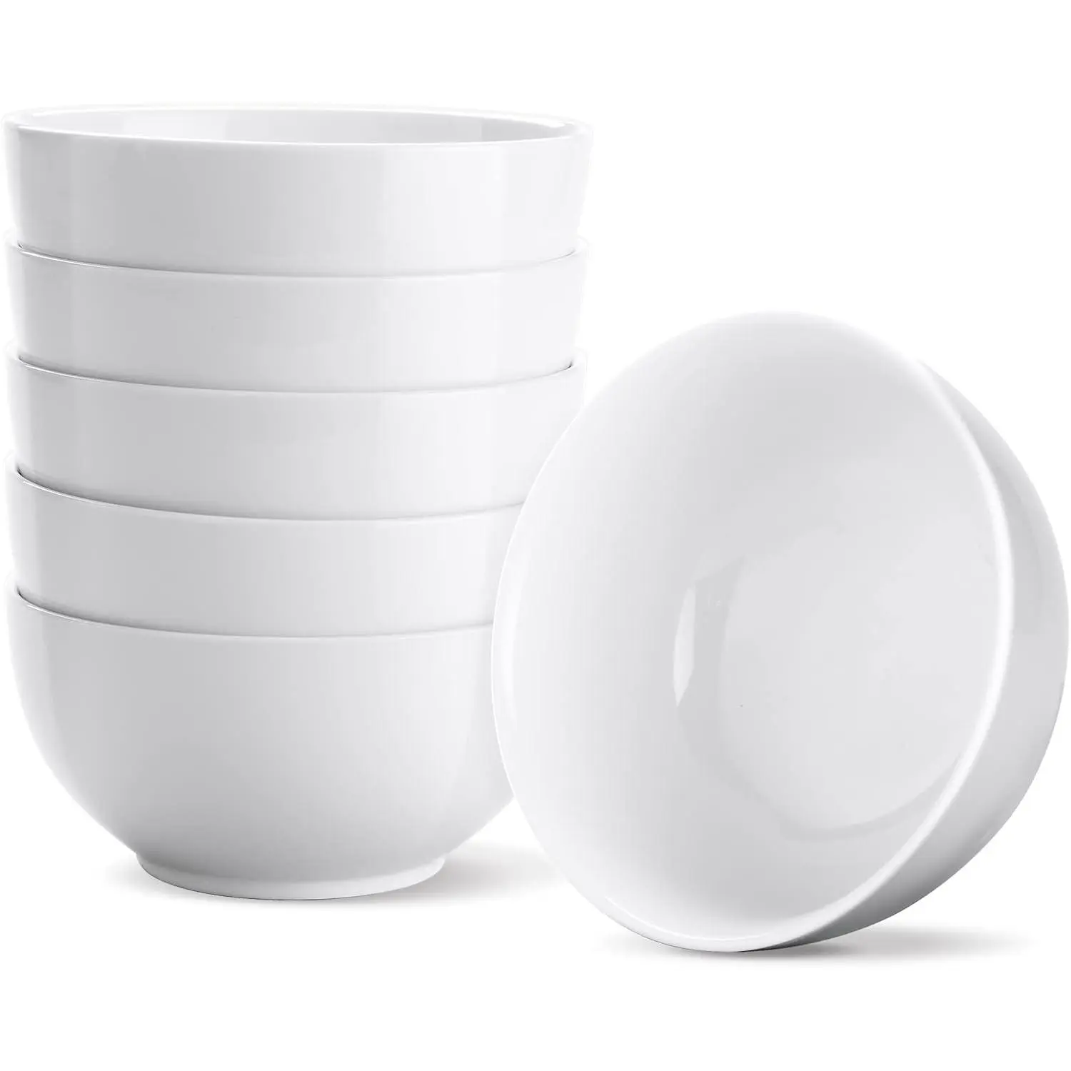 White Ceramic Cereal Bowls, 17 Ounce Porcelain Bowl for Kitchen Cereal Soup Rice Salad Pasta Dessert Snack Fruits Ice Cream, Set of 6, Microwave Dishwasher Freezer Oven Safe Easy Clean Stackable