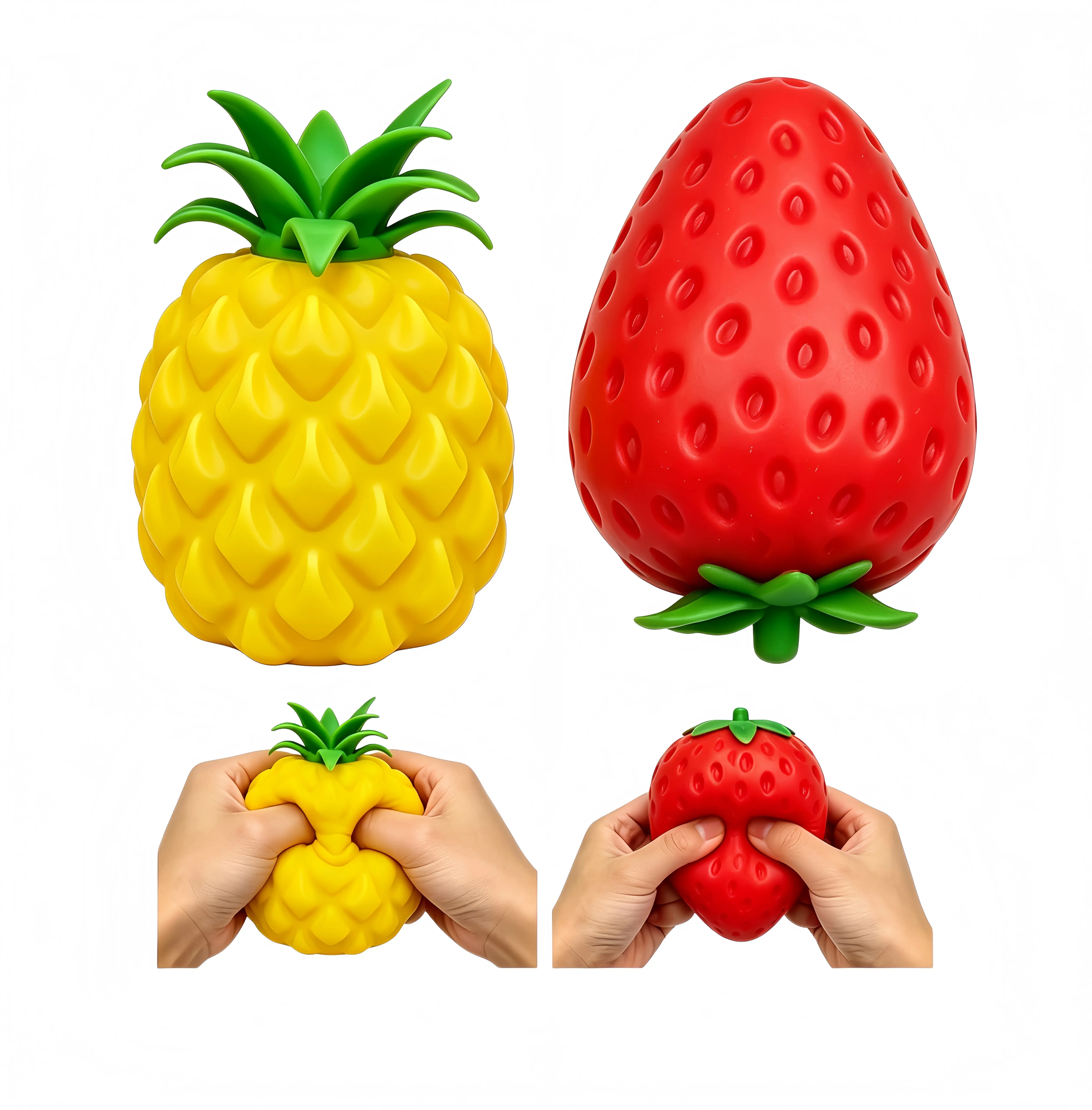 Mega-Sized Strawberry & Pineapple Stress Relief Fidget Toys, Realistic Shape, Satisfyingly Soft & Stretchy Classic Novelty Toy for Hobbies